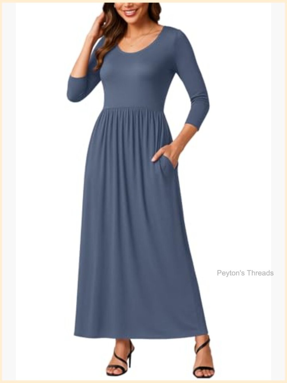 Women's Long Sleeve Loose Maxi Dress with Pockets Crew Neck - Picture 5 of 5